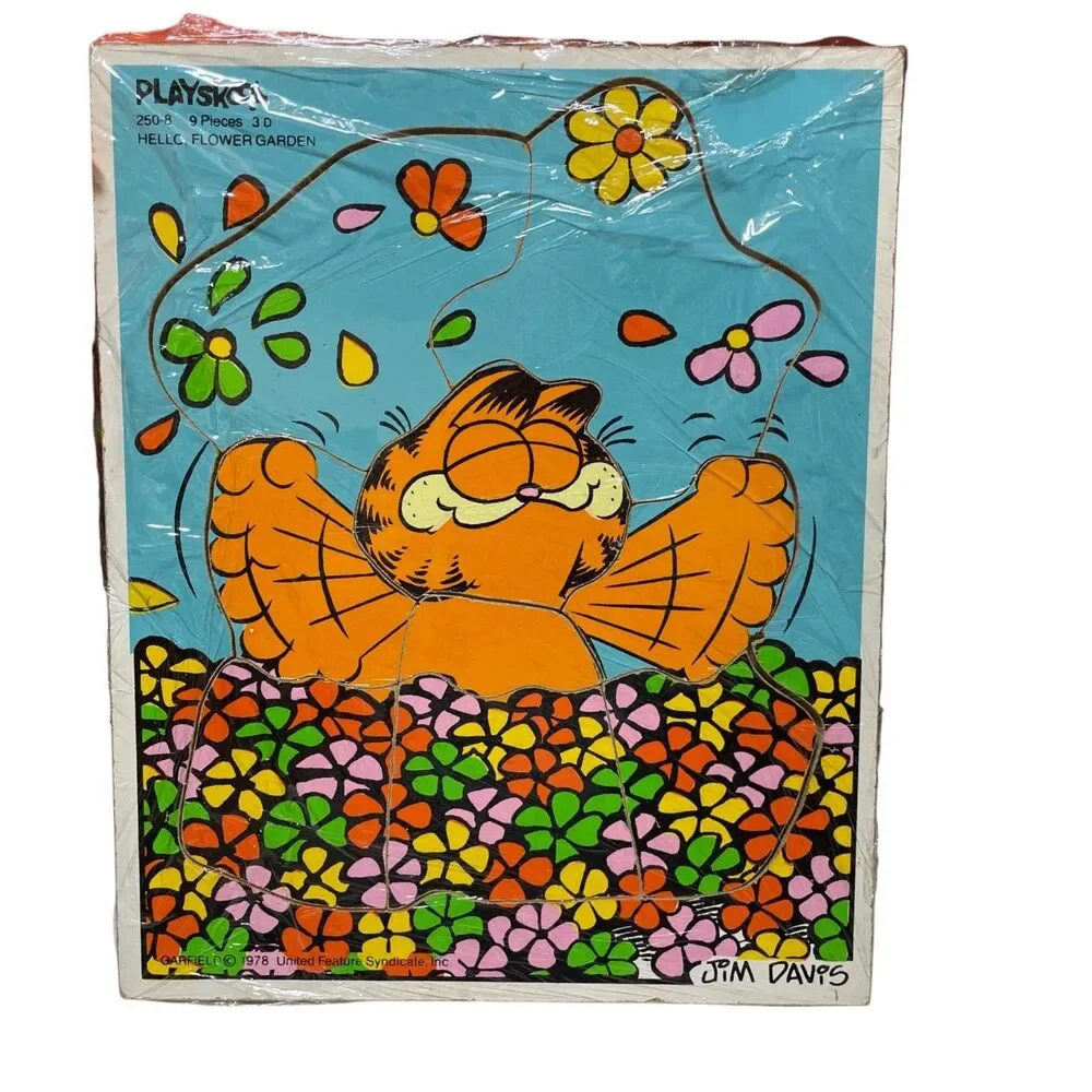 Garfield Puzzle Playskool Vintage Wooden 9 Pieces Hello Flower‎ Garden 1978
